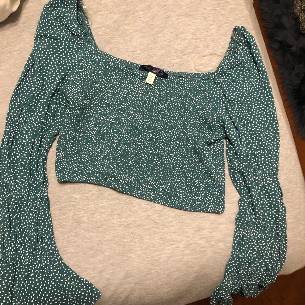 Francesca’s Green Polka Dot Crop Top